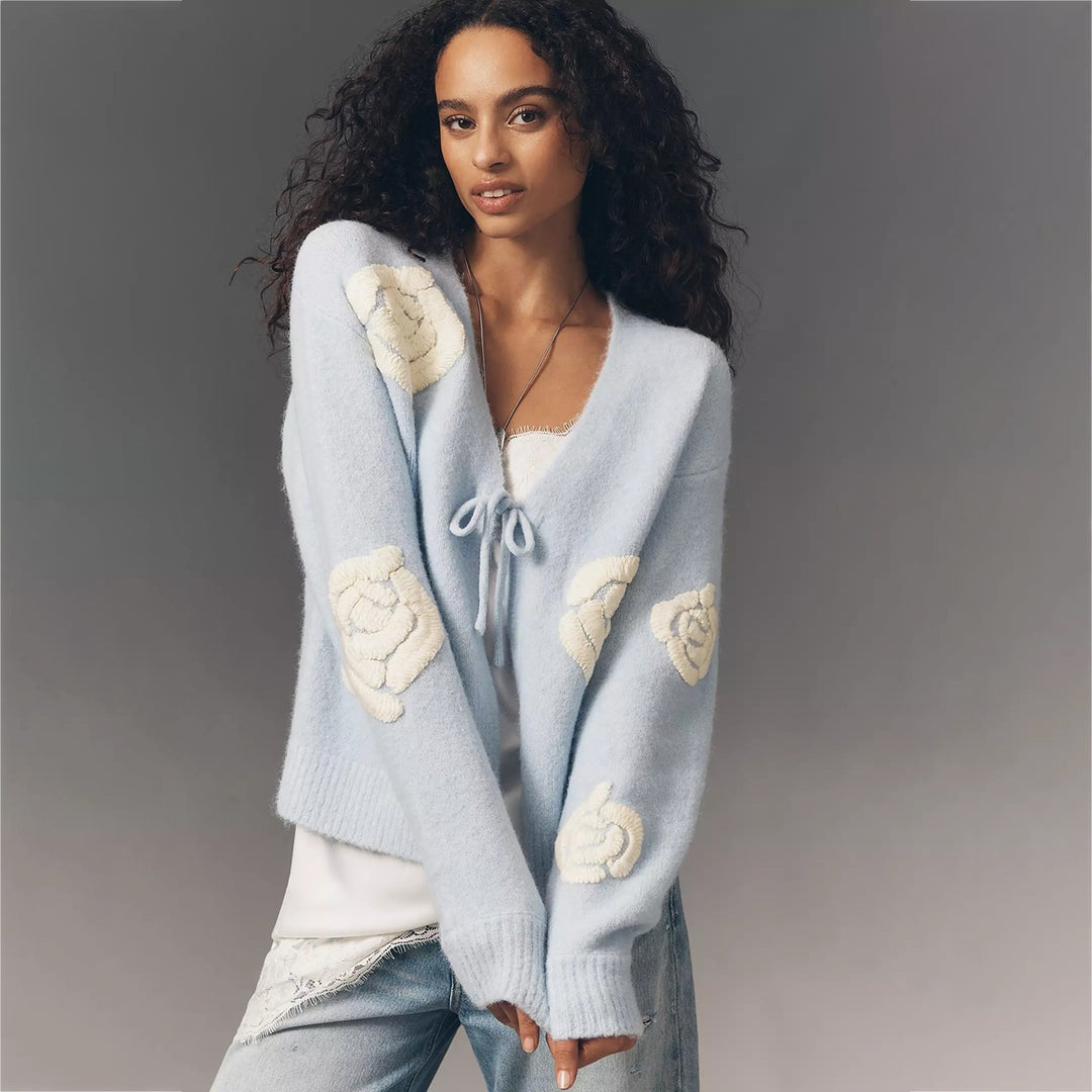 Damen Kuscheliger Mohair-Cardigan mit Zierblumen-Applikationen Shop Nory