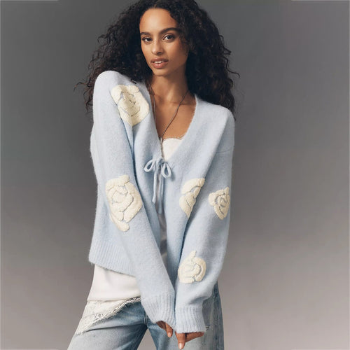 Damen Kuscheliger Mohair-Cardigan mit Zierblumen-Applikationen Shop Nory