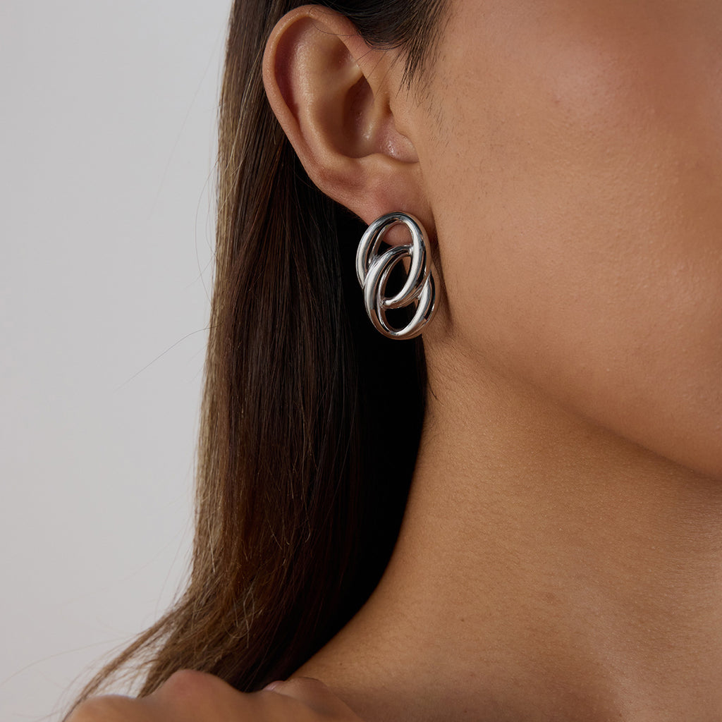 Damen Edelstahl Ohrringe mit modernem Doppelring-Design Shop Nory
