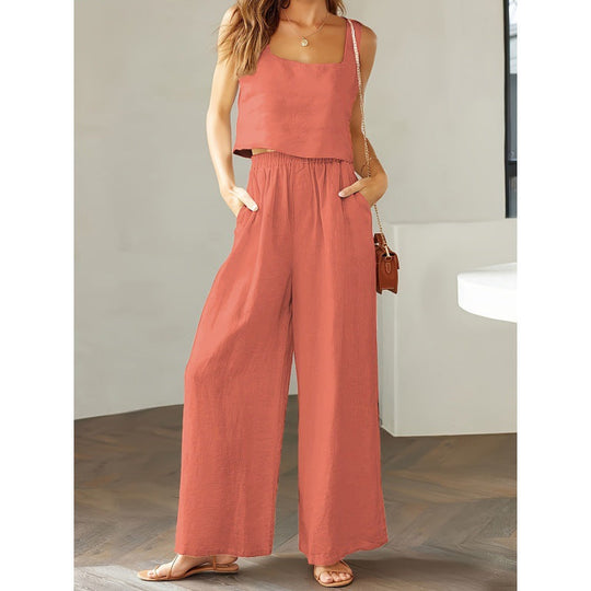 Damen lässiger Jumpsuit mit weitem Bein und praktischen Taschen Shopnory