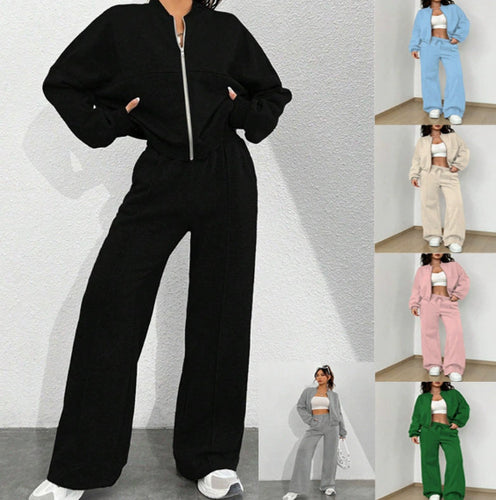 Damen Loungewear-Set mit kurzem Reißverschluss-Bomber und weiter High-Waist Jogginghose Shop Nory