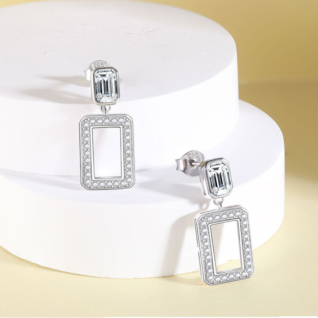 Damen-Ohrhänger mit rechteckigem Swarovski-Kristallbesatz und filigranem Design Shop Nory