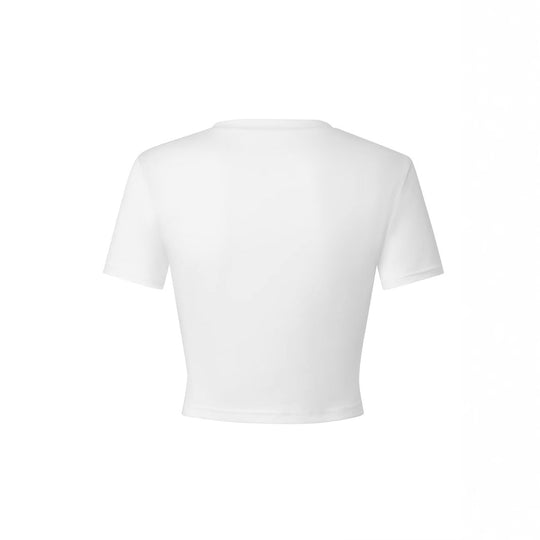 Damen Crop-T-Shirt mit künstlerischem Espresso-Motiv und verspieltem Schriftzug
