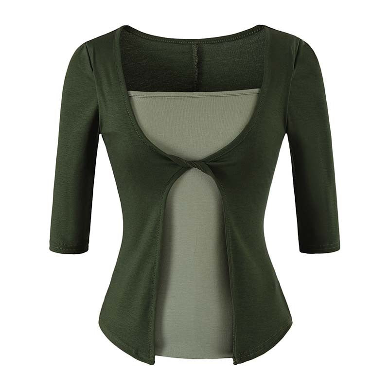 Damen Lagen‑Look Shirt mit Knotenfront, Dreiviertelärmel und integriertem Untertop Shop Nory