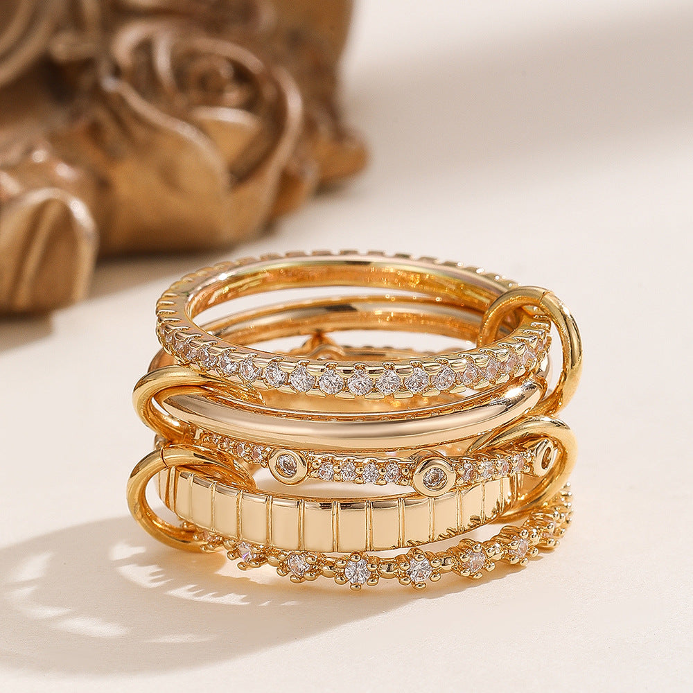 Damen Elegantes und vielfältiges Ring-Set mit funkelnden Details Shop Nory