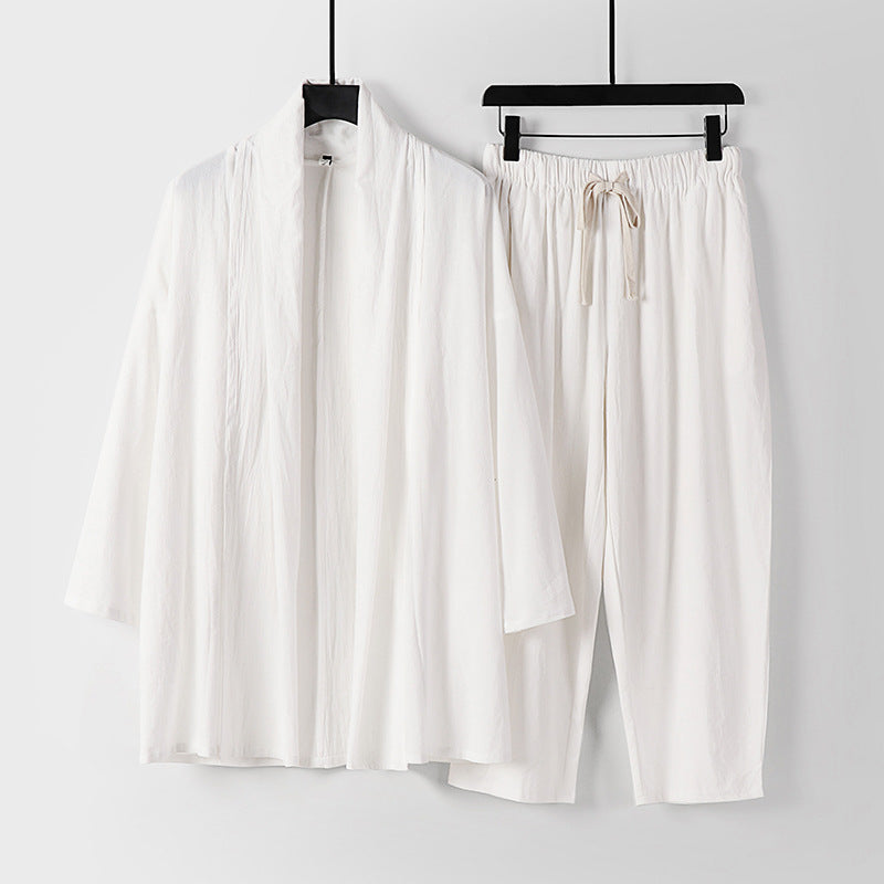 Unisex Lockeres Kimono-Lounge-Set aus leichter Baumwollmischung mit Schalkragen und Kordelbundhose Shop Nory