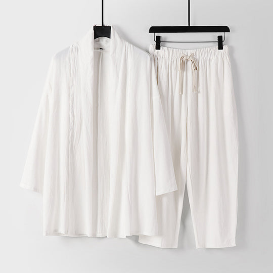 Unisex Lockeres Kimono-Lounge-Set aus leichter Baumwollmischung mit Schalkragen und Kordelbundhose Shop Nory