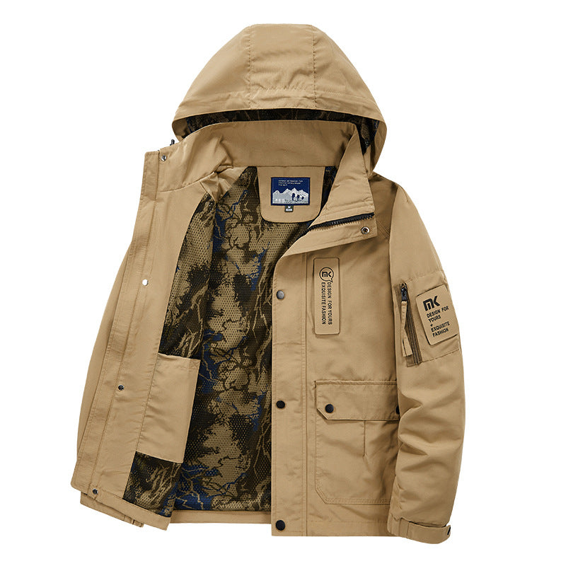 Herren Kapuzen-Fieldjacke mit Camouflage-Netzfutter und wasserabweisender Utility-Außenlage Shop Nory