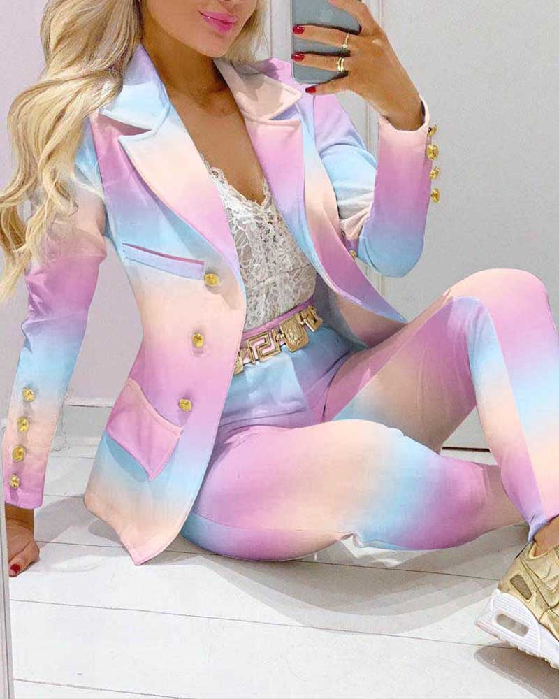 Damen Zweiteiliges Blazer-und-Hose-Set mit Schmetterlingsprint und glamourösem Glitzereffekt Shop Nory