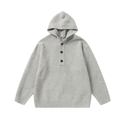Unisex Gerippter Strick-Hoodie mit Halbknopfblende und Oversize-Schnitt Shop Nory
