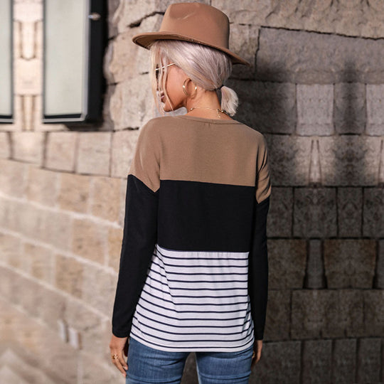 Damen Leichtes Rundhals‑Strickshirt mit Waffelstruktur‑Schulter und maritimem Streifenbund Shop Nory
