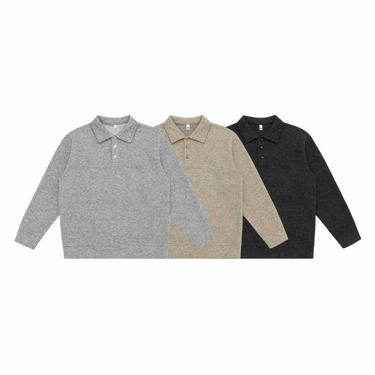 Unisex Feinstruktur-Polokragenpullover mit halber Knopfleiste und geripptem Saum Shop Nory