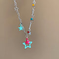 Damen mehrschichtige Kette mit bunten Sternenanhängern Shop Nory