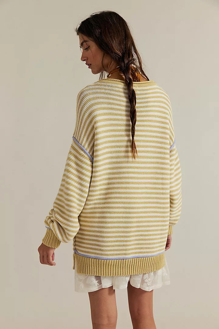 Damen Oversize Ringelstrickpullover mit weitem Schnitt, Bündchen & kontrastierenden Paspeln Shop Nory