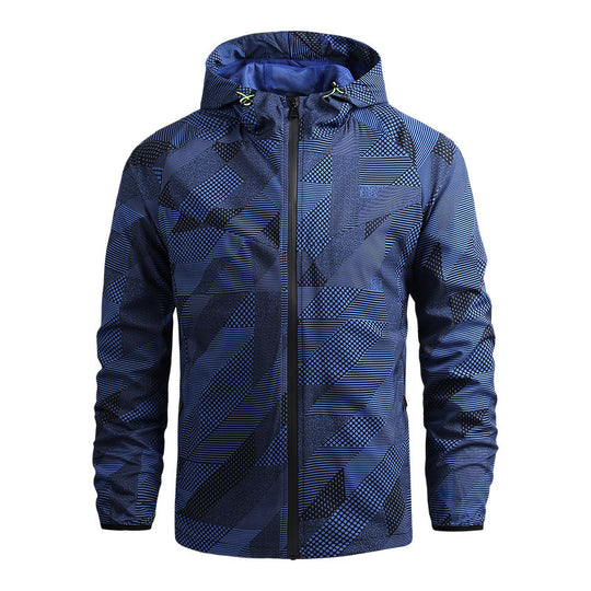 Herren atmungsaktive Softshell-Kapuzenjacke mit geometrischem Allover-Print und sportlicher Passform Shop Nory