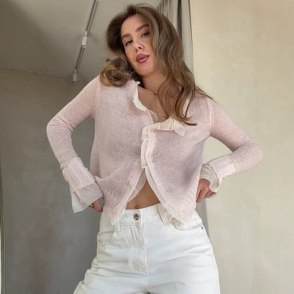 Damen Leichte Kurzgeschnittene Mohair‑Optik Strickjacke mit V‑Ausschnitt und Knopfleiste Shop Nory