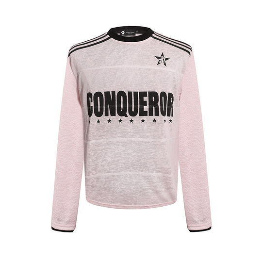 Damen Langarmshirt mit Statement-Print, Sportstreifen und strukturierter Slub-Optik Shop Nory