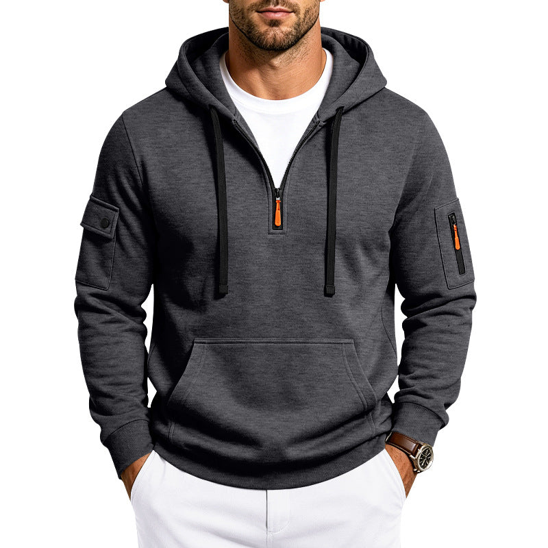 Herren Utility-Halbzip-Kapuzenpullover mit Ärmel-Taschen und Kängurutasche Shop Nory