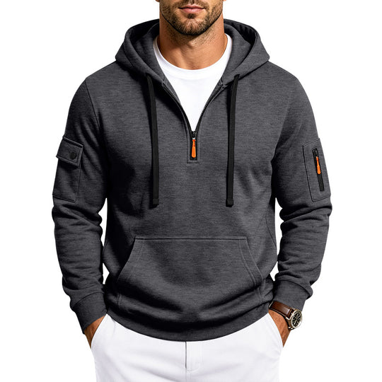 Herren Utility-Halbzip-Kapuzenpullover mit Ärmel-Taschen und Kängurutasche Shop Nory