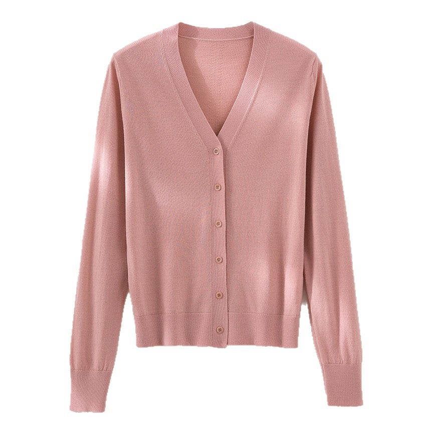 Damen Minimalistischer Merino‑Blend Cardigan mit V‑Ausschnitt und feinen Rippabschlüssen Shop Nory