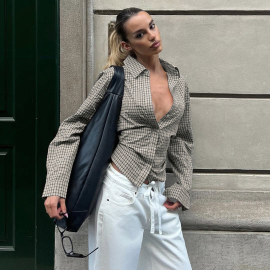Damen nan taillierte Karobluse mit verdeckter Knopfleiste und geformter Miedernaht Shop Nory
