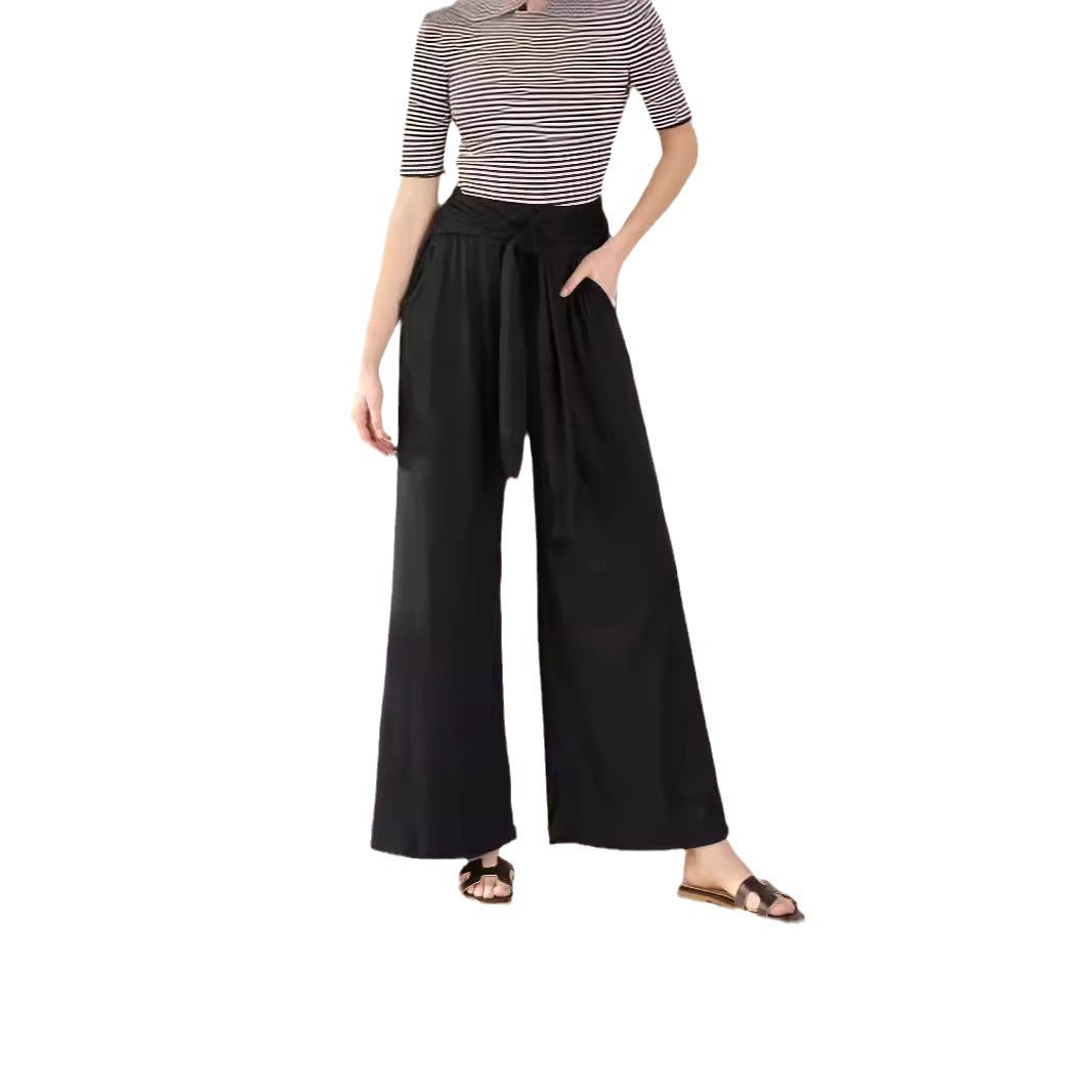 Damen Hochtaillierte Weite Palazzo-Hose mit Selbstbindendem Taillenbund und Seitentaschen Shop Nory