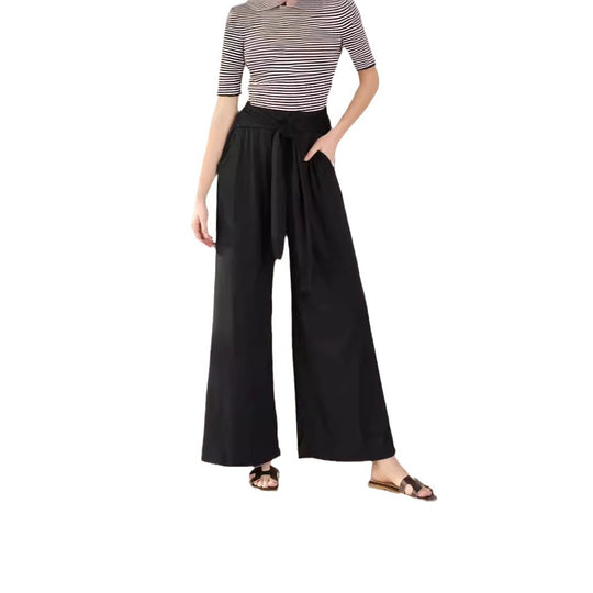 Damen Hochtaillierte Weite Palazzo-Hose mit Selbstbindendem Taillenbund und Seitentaschen Shop Nory