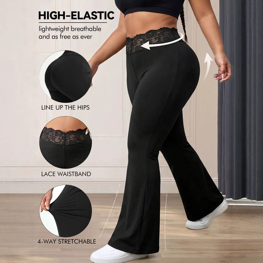 Damen Schlaghose mit hohem Spitzenbund, atmungsaktivem Stretch und sculptendem Sitz Shopy Nory