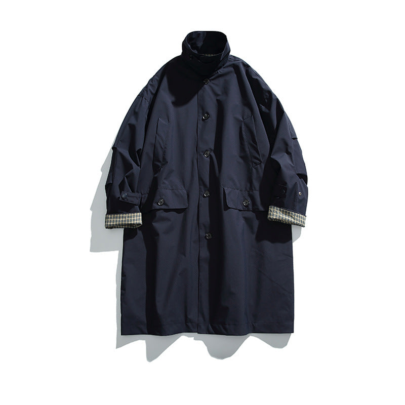 Herren übergroßer wasserdichter Trenchcoat mit Stehkragen und kariertem Futter Shop Nory