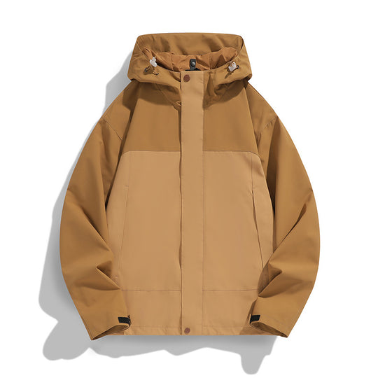 Herren Zweifarbige Softshell-Fieldjacke mit Kapuze, winddichtem Obermaterial und minimalistischen Eingriffstaschen Shop Nory