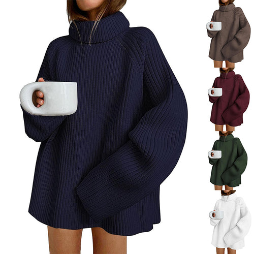 Damen Oversize Pulloverkleid aus Rippstrick mit hohem Rollkragen und voluminösen Ärmeln Shop Nory