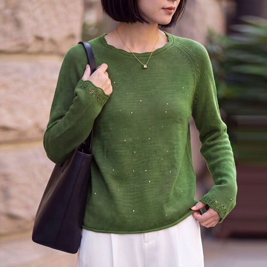Damen leichter Feinstrickpullover mit dezenter Glitzeroptik und Raglanärmeln Shop Nory