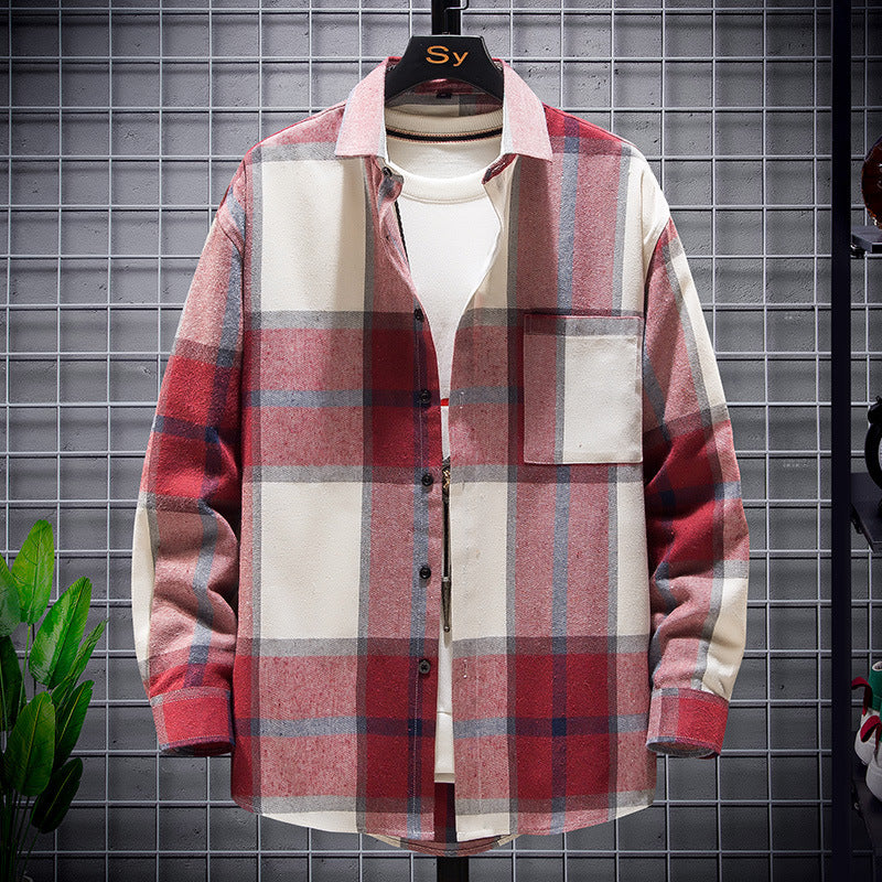Herren karierte Flanell-Hemdjacke im Oversize-Schnitt mit aufgesetzter Brusttasche Shop Nory