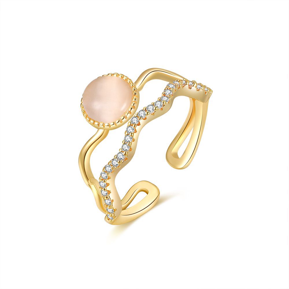 Damen eleganter und glamouröser Ring mit Halbedelstein und funkelnden Zirkoniasteinen Shop Nory
