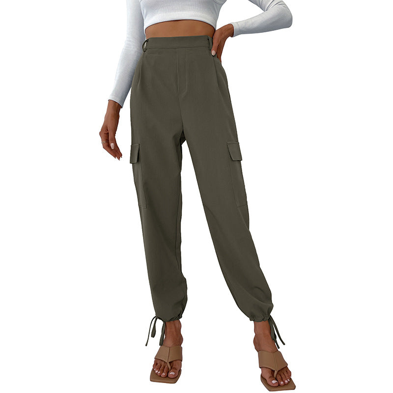 Damen High-Waist Cargo-Joggerhose mit Pattentaschen und Saum-Tunnelzug Shop Nory