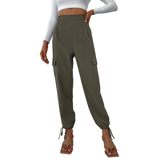 Damen High-Waist Cargo-Joggerhose mit Pattentaschen und Saum-Tunnelzug Shop Nory