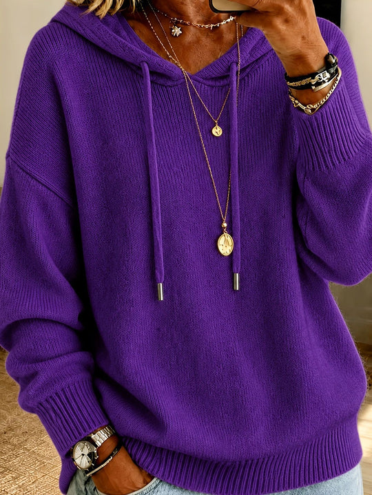 Damen Oversize Kapuzenpullover aus feinem Strick mit Kordelzug und gerippten Bündchen Shop Nory
