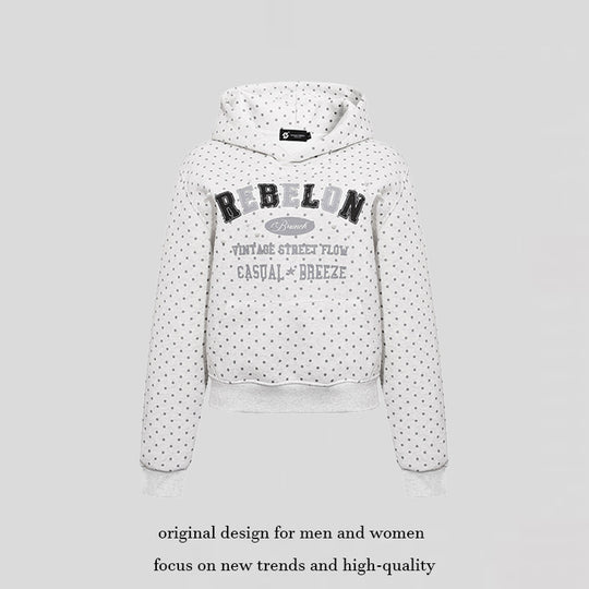 Damen Kapuzenpullover mit Polka-Dot, College-Print und geripptem Saum Shop Nory
