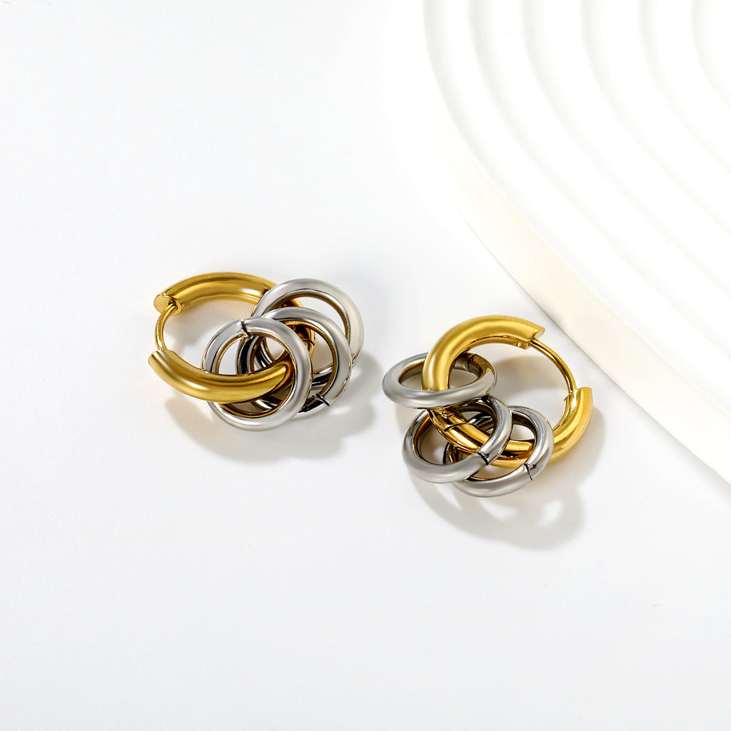 Damen Hochwertige Creolen mit kreativen doppelten Ring-Elementen Shop Nory