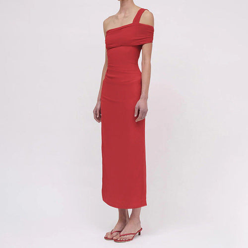 Damen Elegantes Maxi-Kleid mit asymmetrischem Ausschnitt und figurformendem Drapierungsdesign