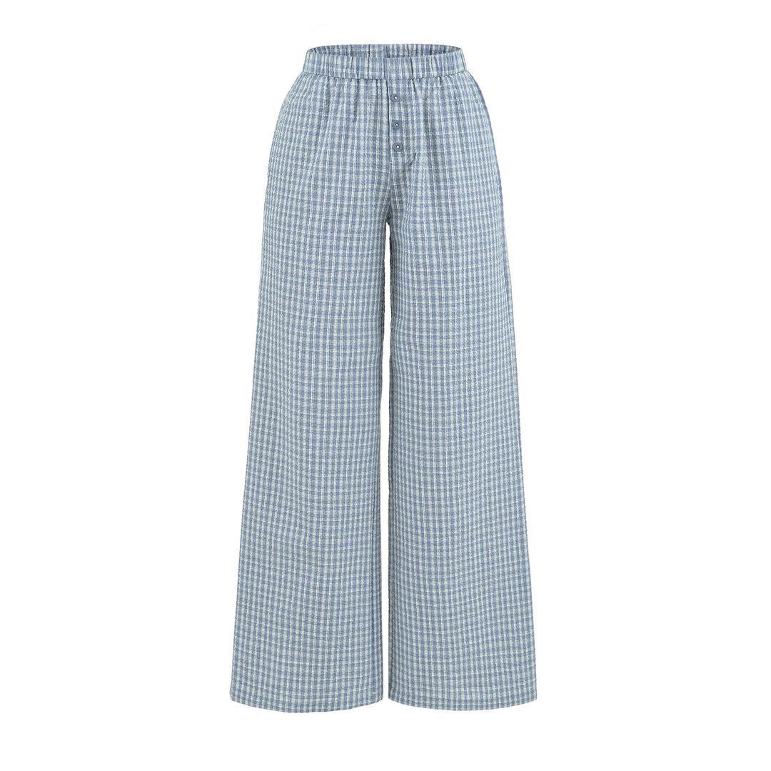 Damen Weite High-Waist Palazzo-Hose mit Gummibund und Knopfblende Shop Nory