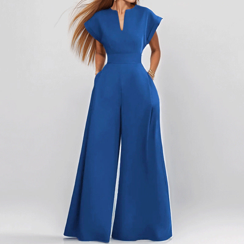 Damen Eleganter Jumpsuit mit Weitem Bein und Schalkragen