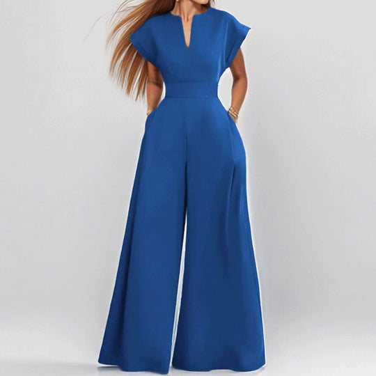 Damen Eleganter Jumpsuit mit Weitem Bein und Schalkragen