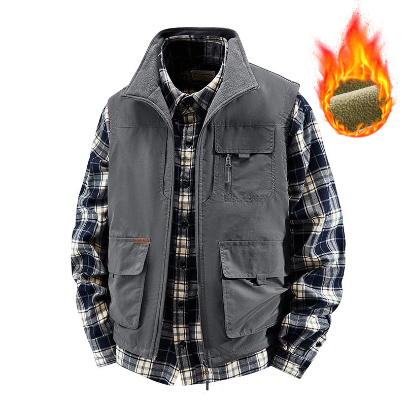 Herren Isolierte Outdoor-Arbeitweste mit hochschließendem Kragen, Fleece-Innenfutter und vielseitigen Organizer‑Taschen Shop Nory