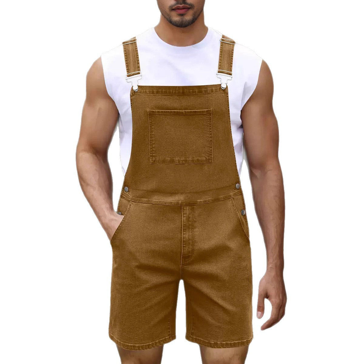 Herren Denim-Latzshorts mit modernen Taschen und verstellbaren Trägern Shopnory