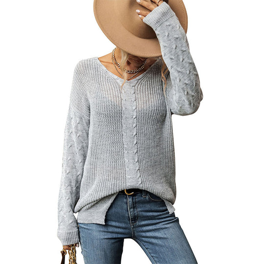 Damen Feiner V‑Ausschnitt Strickpullover mit mittigem Zopfdetail und legerer Silhouette Shop Nory