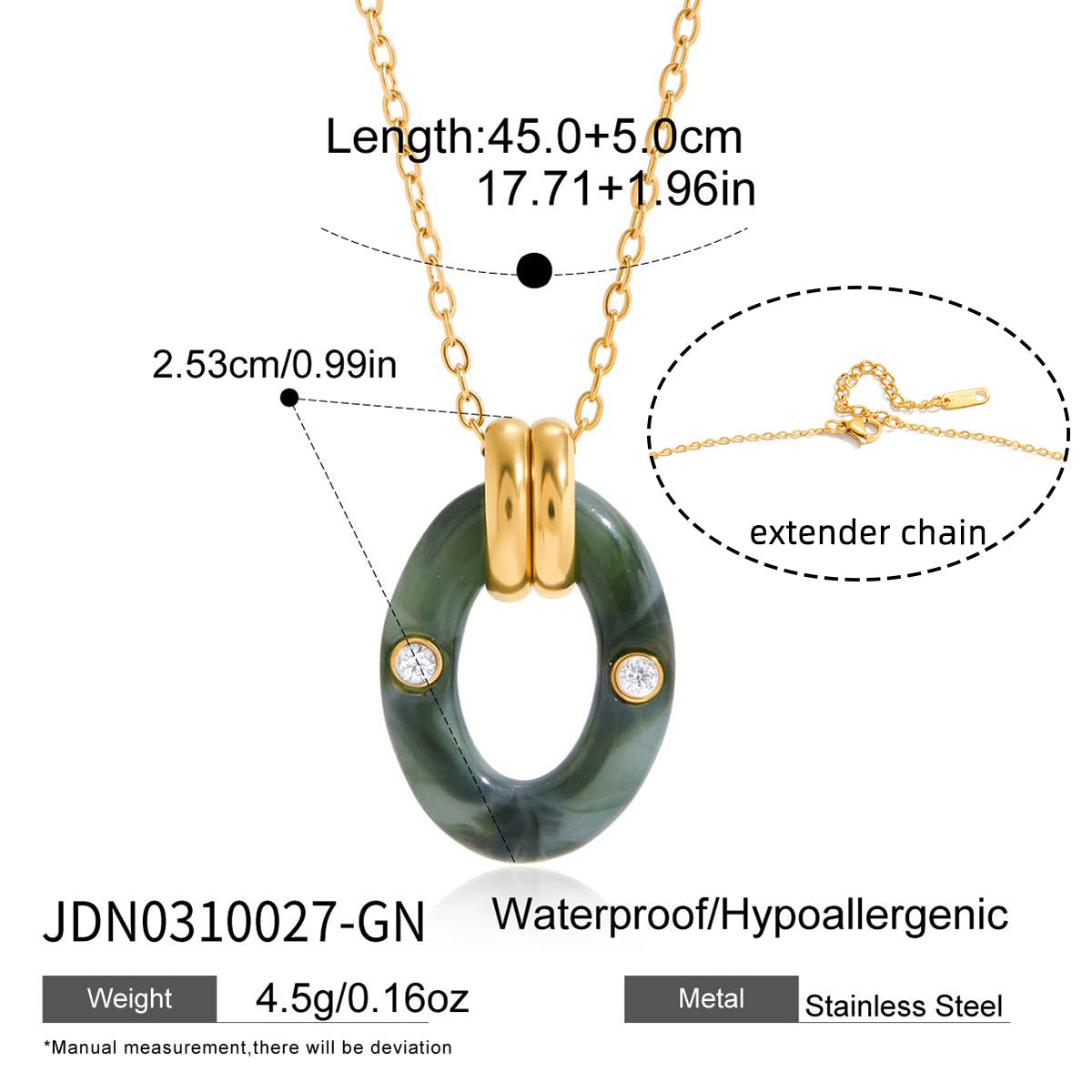 Damen Halskette mit rundem jadeähnlichem Anhänger und funkelnden Zirkonia Shop Nory