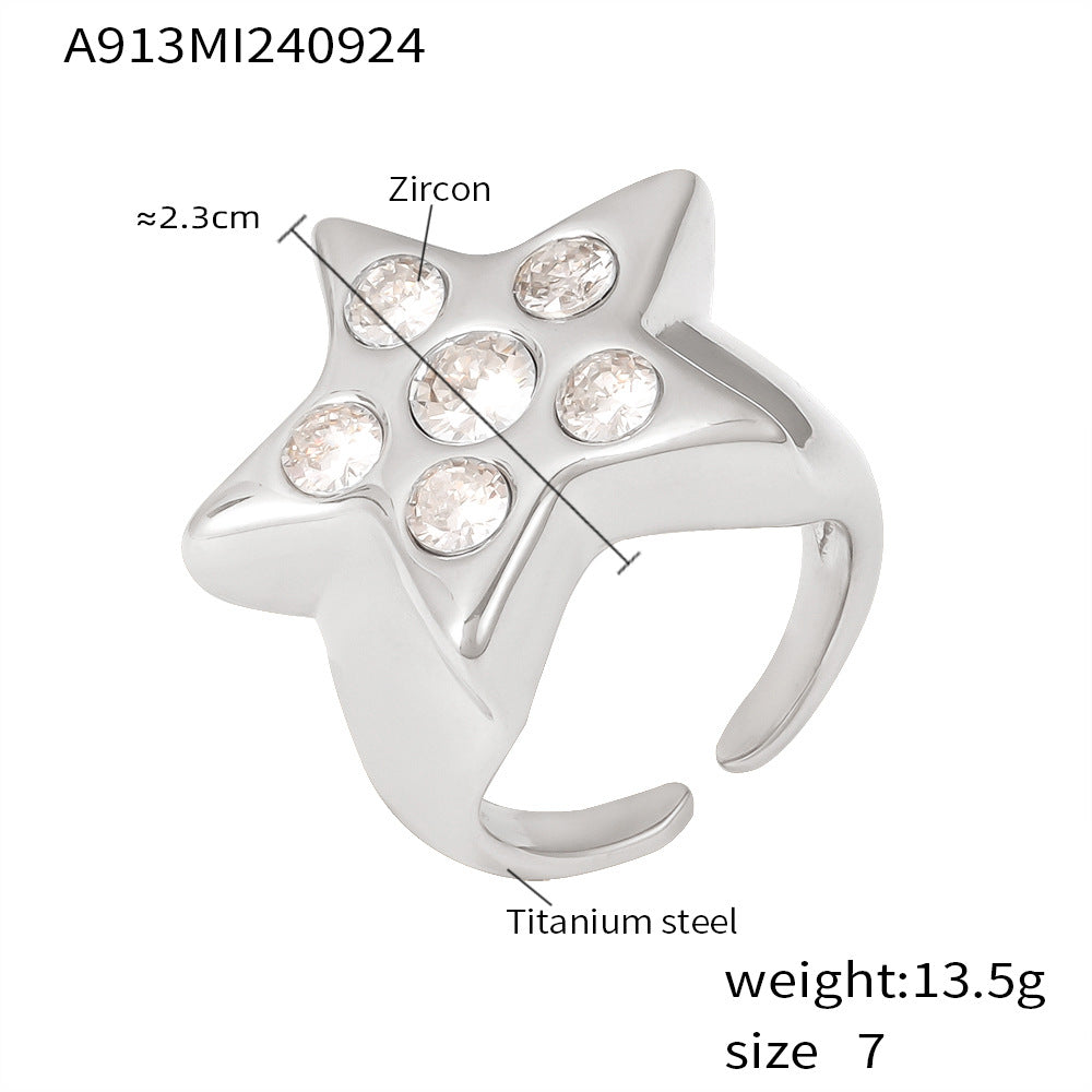 Damen sternförmiger Ring aus Titan mit Zirkonen Shop Nory