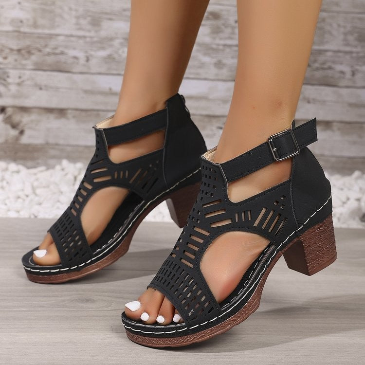 Damen Offene Sandaletten mit modischem Cut-Out Design und komfortablem Blockabsatz