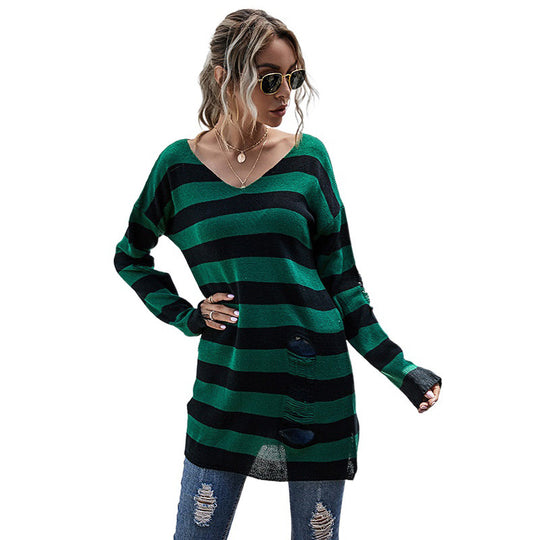 Damen Off-Shoulder Strickpullover mit Streifen Shop Nory